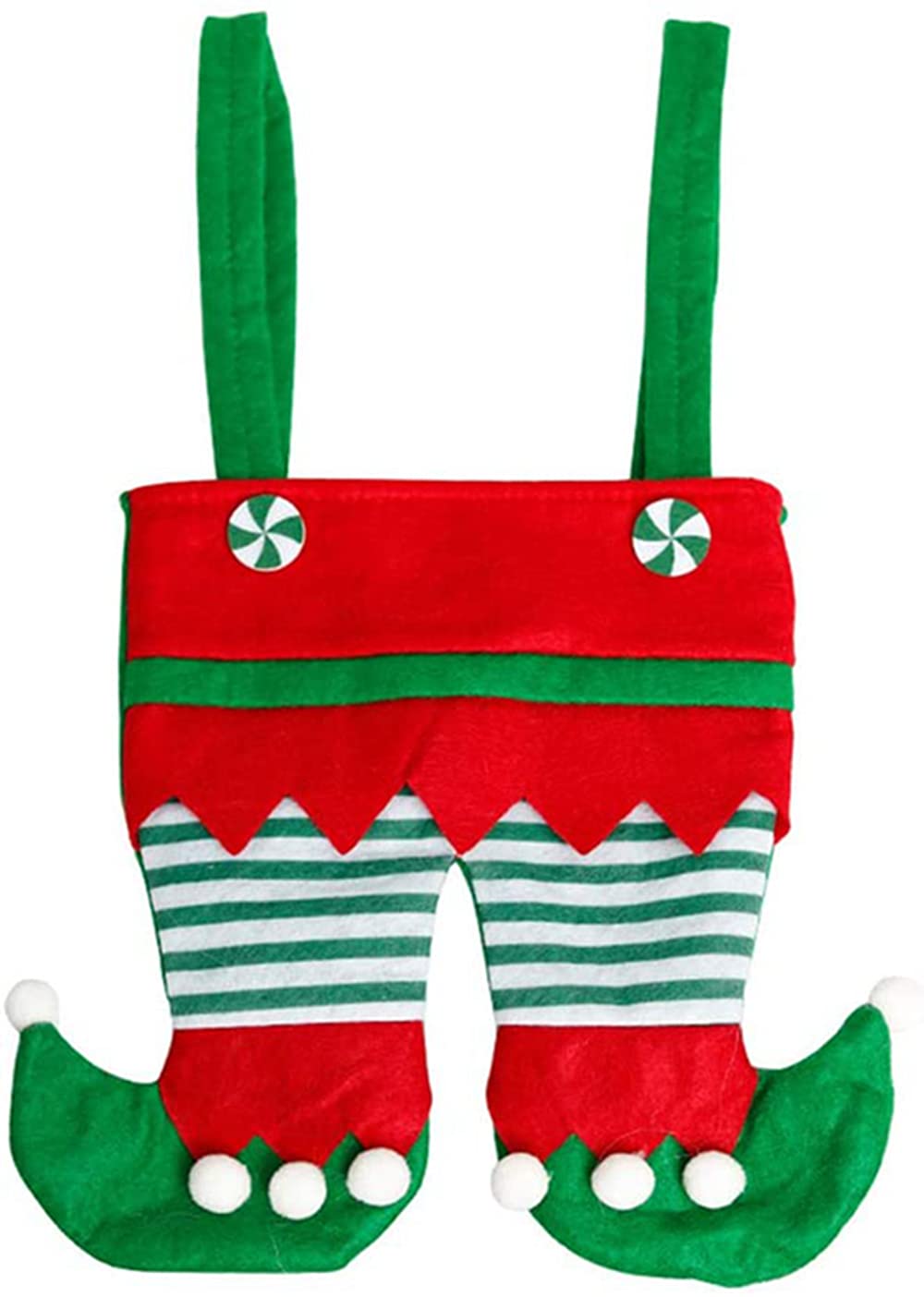 10PC Creative Christmas Elf Pants Felt Treat Bags with Handle - Festive Holiday Candy Gift Bags for Christmas Decorations, Wedding Favors & Party Supplies (Red) - Perfect for Holiday Gifting, Classroom Treats & Christmas Stocking Stuffers