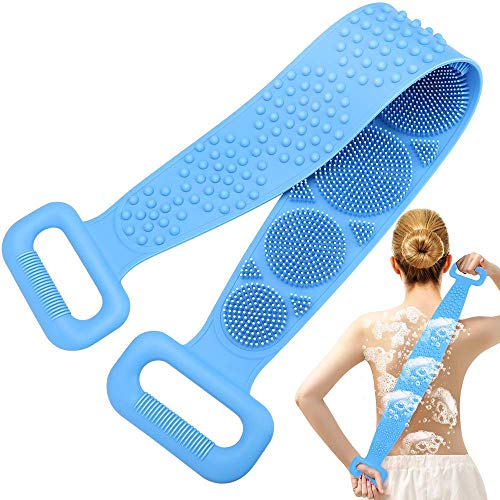 Exfoliating Silicone Bath Brush with Handle - Soft Back Scrubber & Body Wash Belt for Shower & Spa - Perfect for Deep Cleansing, Dead Skin Removal & Relaxation