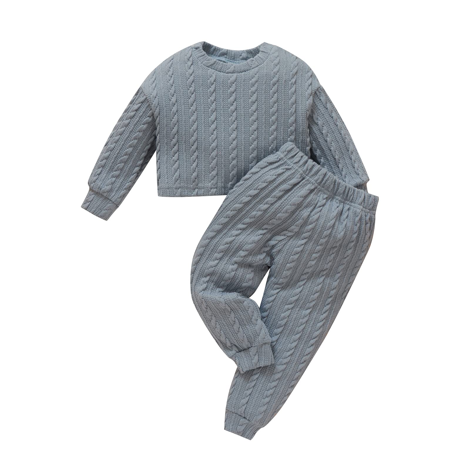 **Toddler Baby Boys Girls Knitted Pullover Sweater & Pants Set - Long Sleeve Solid Color Top & Sweatshirt - Fall Winter Clothes for Kids - Perfect for Playdates, Holidays & Family Outings**
