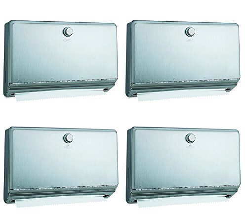 Bobrick B-2621 Classic Series Surface-Mounted Paper Towel Dispenser, Satin Stainless Steel - Pack of 4 for Restrooms, Kitchens & Commercial Use