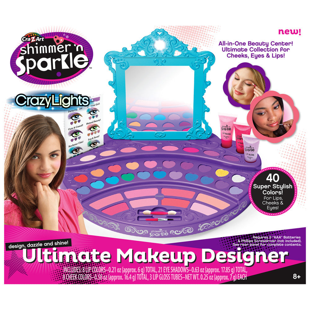 Cra Z Art Shimmer 'N Sparkle Crazy Lights Ultimate Make Up Designer Kit for Kids - Glitter Makeup Set with Lights & Accessories for Dress Up, Parties & Creative Play