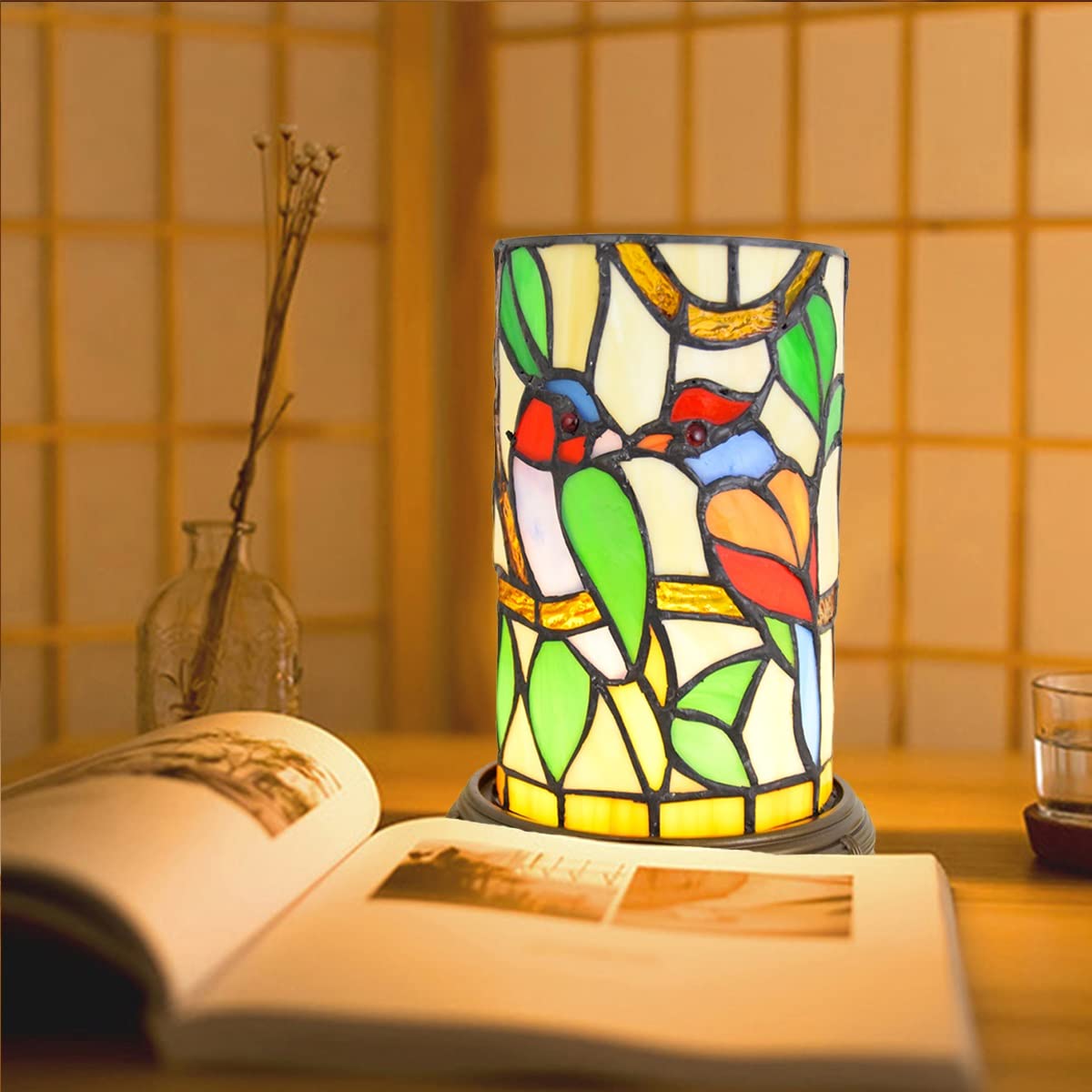 Tiffany Lamp Kids Night Light - Stained Glass LED Dimmable for Bedroom & Hotel