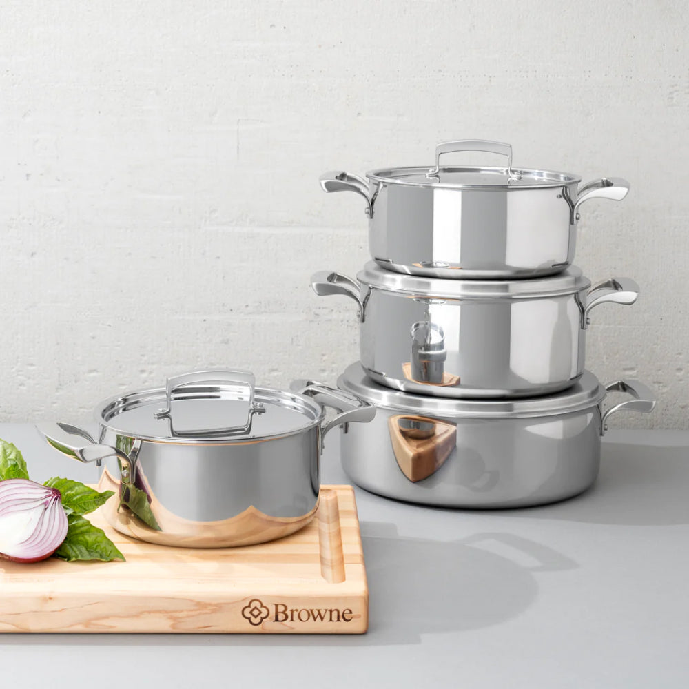 Browne 6 Quart Tri-Ply Stainless Steel Sauce Pot with Lid - Premium Cookware for Sauces, Soups & Stews - Perfect for Home Cooking & Professional Kitchens