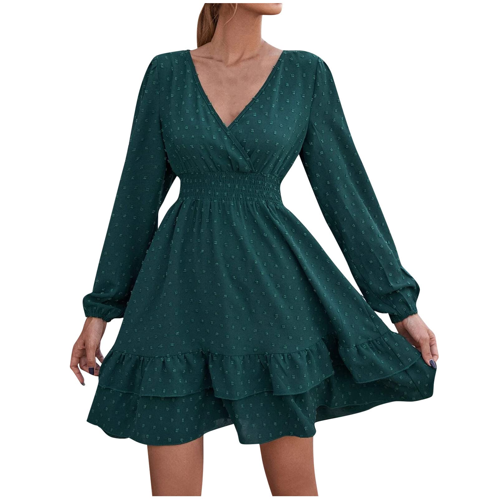 Women's V-Neck Mini Wrap Dress - Long Sleeve Casual Swing Tunic for Ladies | Elegant Loose Fit Party & Evening Wear | Perfect for Cocktail Events, Date Nights & Office Outfits