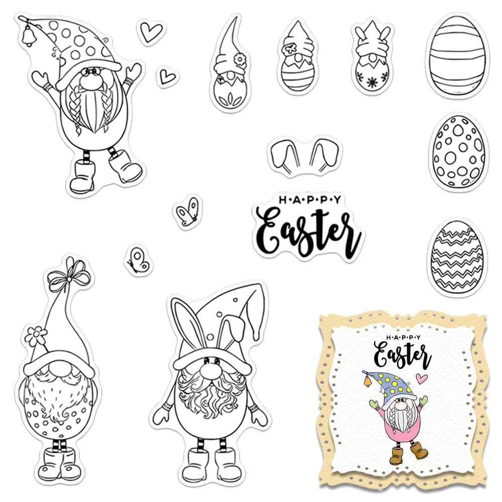 Easter Egg Gnome Clear Stamps Set - DIY Scrapbooking, Card Making, Embossing & Album Decorations - Happy Easter Words Stamps for Holiday Crafts, Home Décor & Party Favors