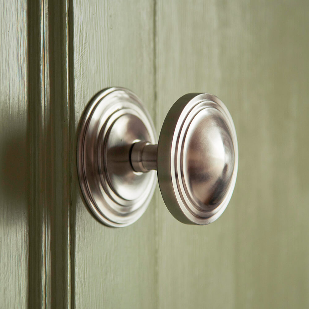 Vintage Art Deco Satin Stainless Steel Round Door Knob Pull - Elegant Cabinet & Drawer Hardware for Bedroom, Bathroom, Kitchen Renovation