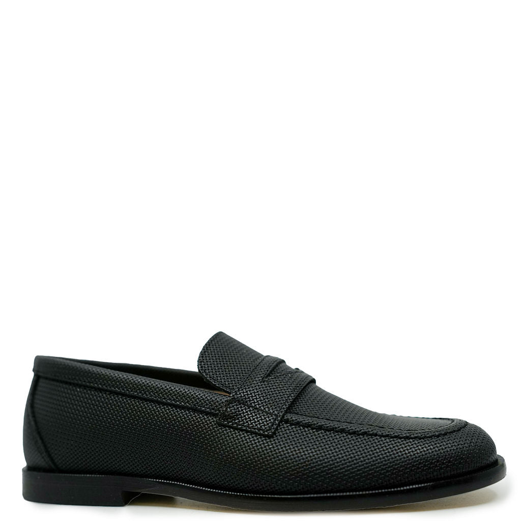 Spain+Co Black Textured Penny Loafers for Men - Classic Slip-On Dress Shoes for Business & Casual Wear - Perfect for Office, Weddings & Formal Events