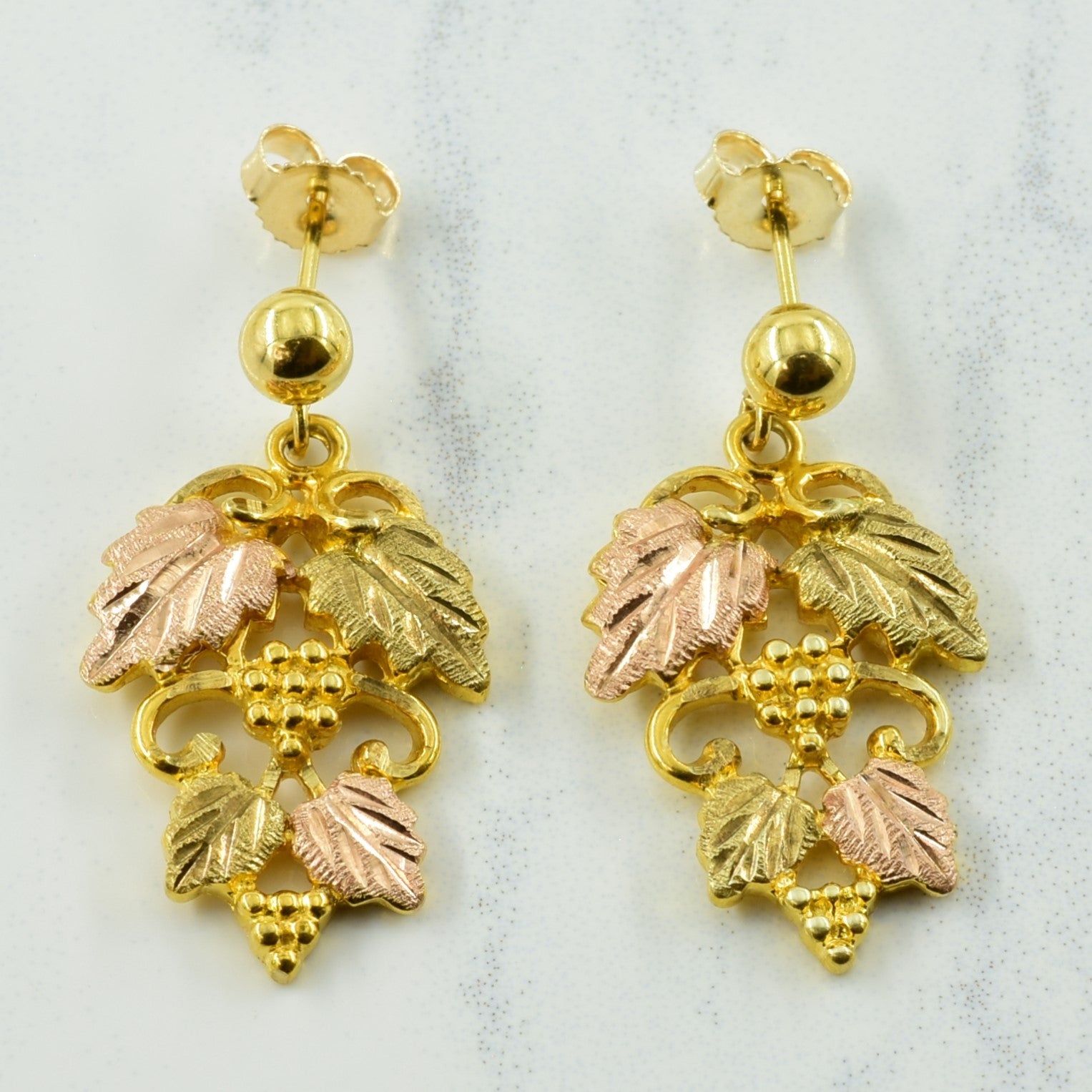 10K Two Tone Gold Drop Leaf Stud Earrings for Women - Dainty Elegant Jewelry Gift for Birthday, Anniversary & Everyday Wear