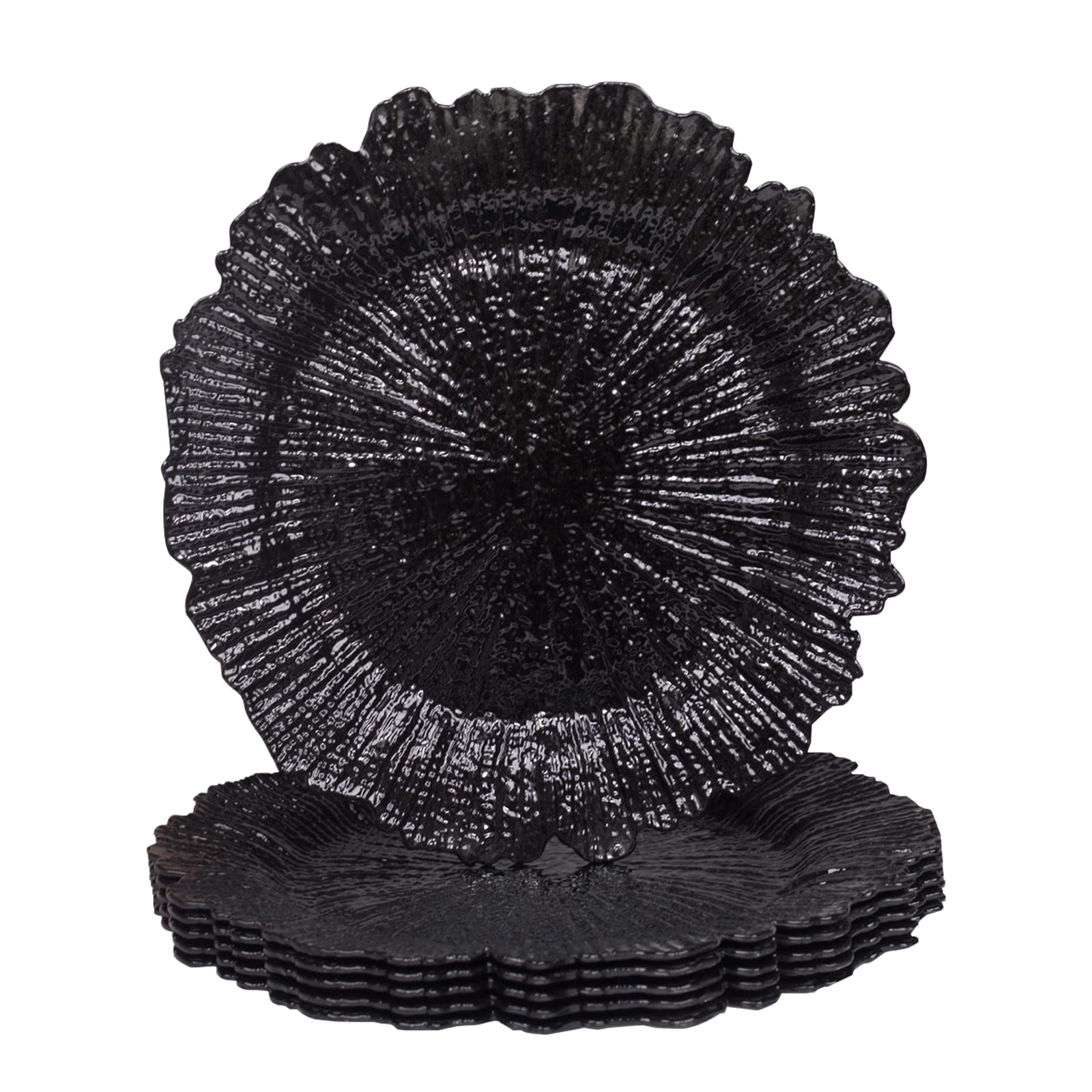 MAONAME 13-Inch Black Plastic Charger Plates for Wedding & Dinner Decor - Set of 6 Elegant Reef Plates for Formal Dining, Buffets & Special Events