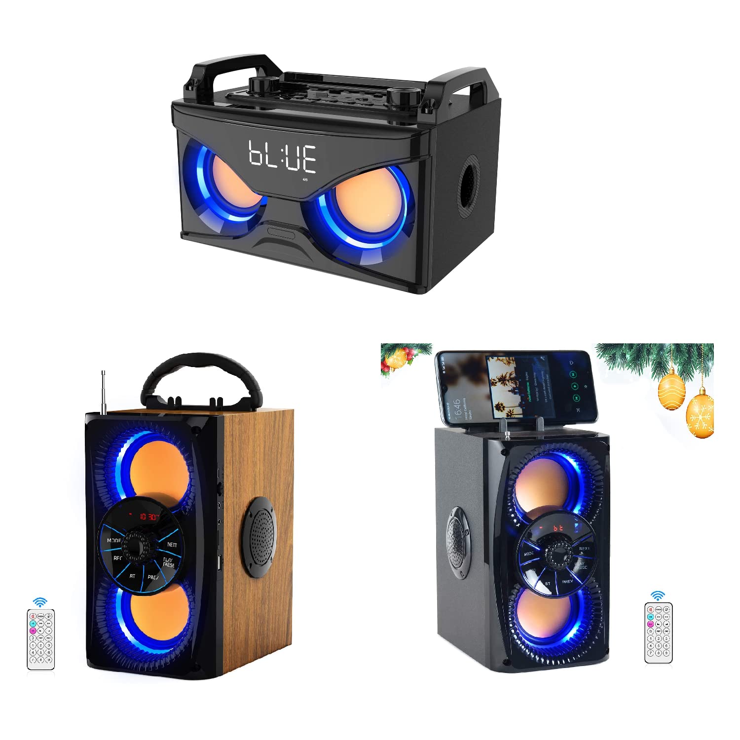 Portable Bluetooth Speaker with LED Lights, Dual Subwoofer for Heavy Bass & 2 Loud Speakers - FM Radio, SD Card Player, Remote Control - Perfect for Travel, Parties, Home & Outdoor Use