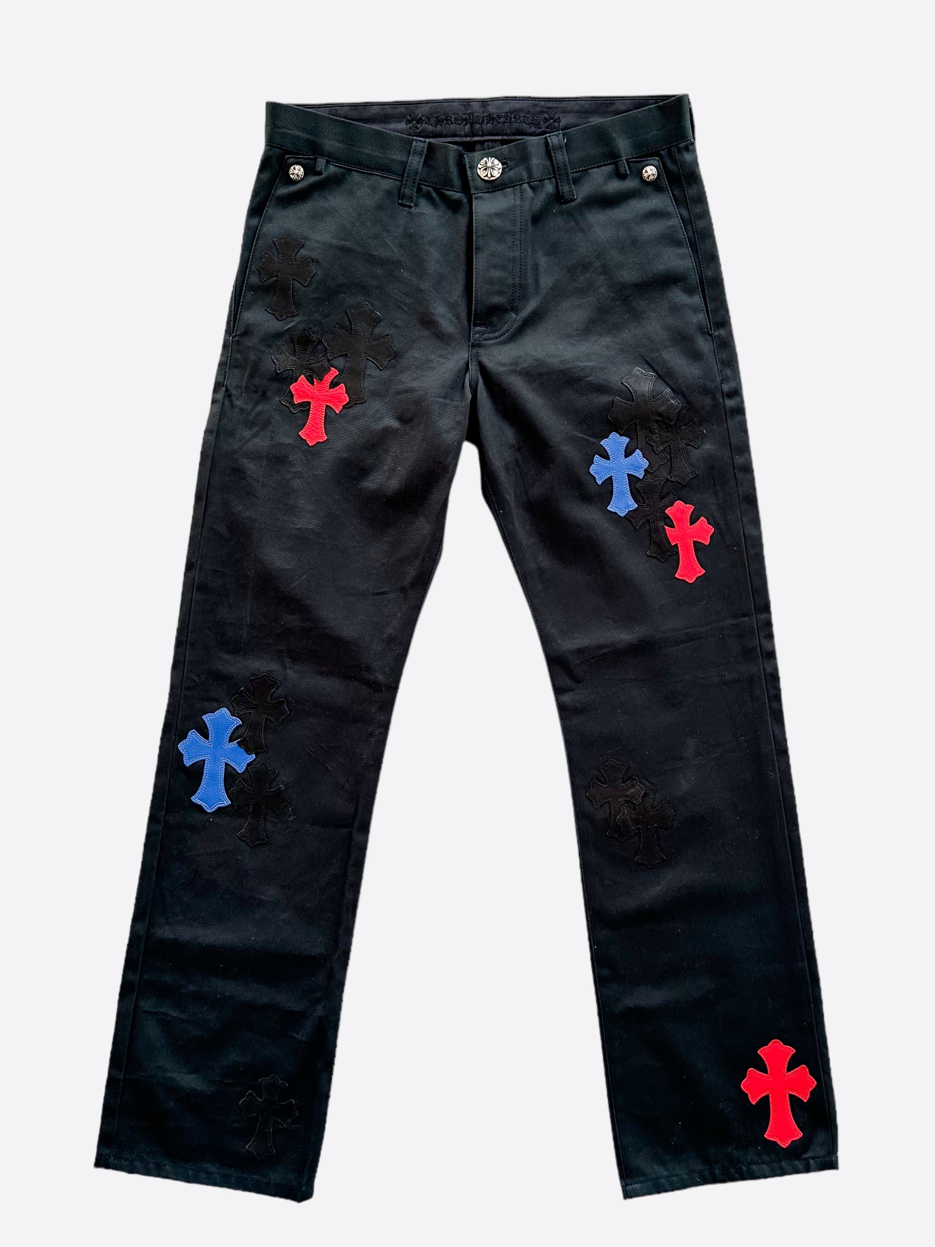 Chrome Hearts Dark Navy Multicolor Cross Patch Chino Pants for Men | Stylish Casual & Streetwear Fashion | Perfect for Daily Wear, Parties & Urban Outfits