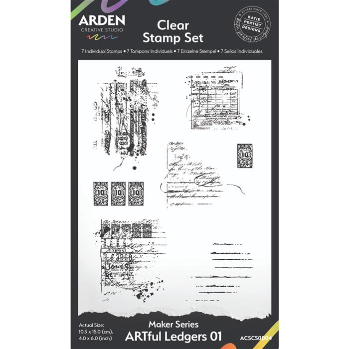 Arden Creative Studio Maker Series ARTful Ledgers 01 - 4x6 Inch Stamp Set for Scrapbooking, Card Making & DIY Crafts
