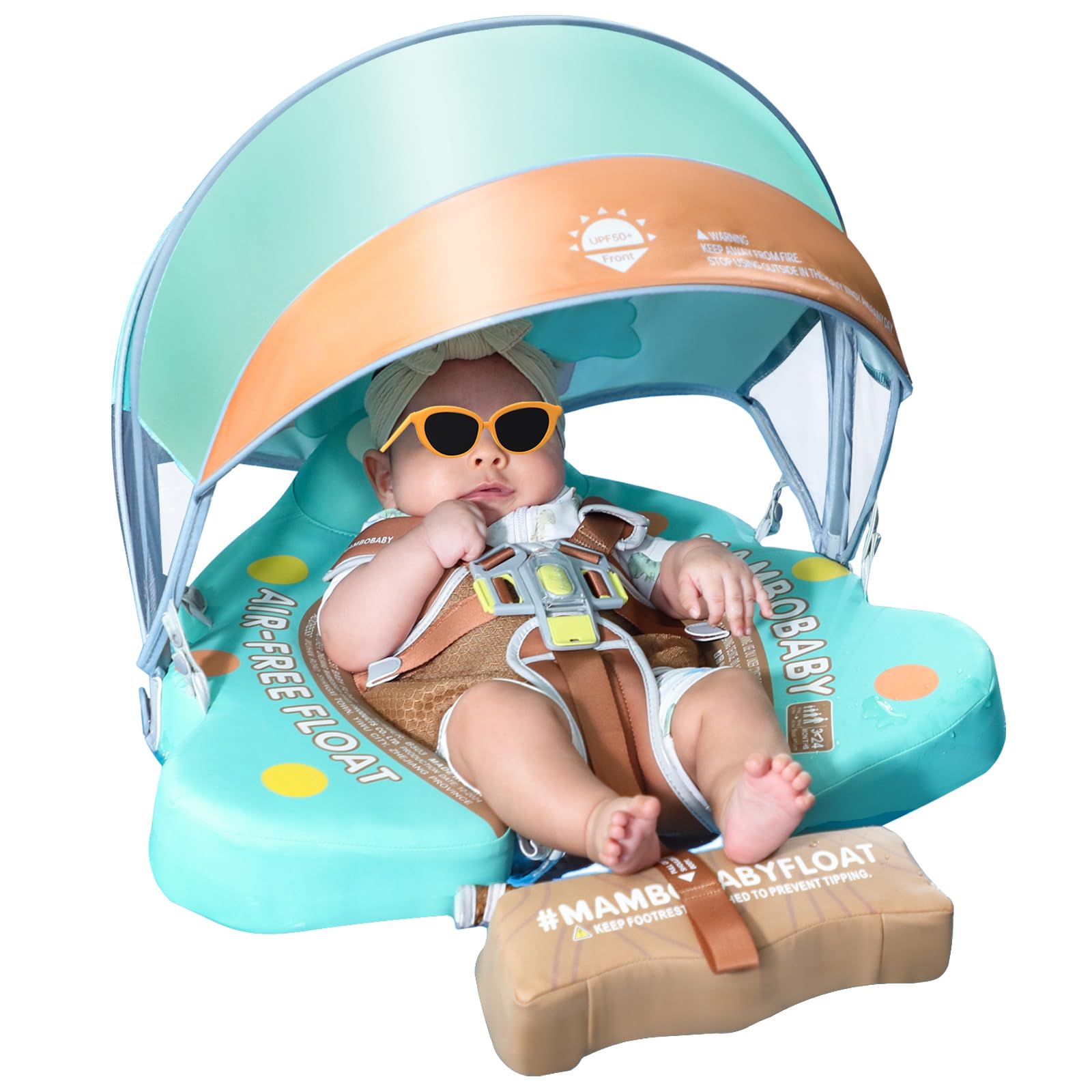 2025 Mambobaby Non-Inflatable Baby Swim Float with UPF 50+ Sun Protection Canopy - Skin-Friendly Infant Pool Float with Tail for Safe Swimming - Smart Swim Trainer for Toddlers - Perfect for Beach, Pool, and Water Play