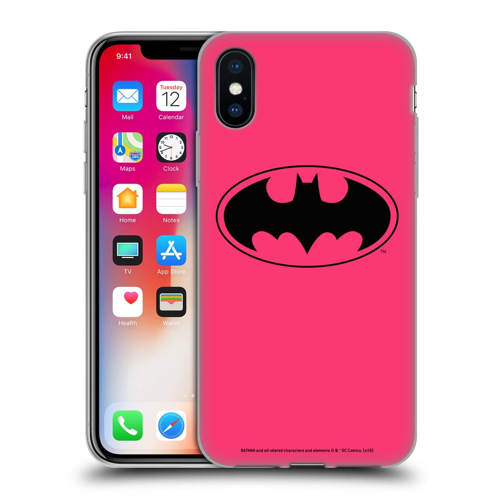 Official Batman DC Comics Pink Logo Soft Gel Case for Apple iPhone X/Xs - Lightweight Protective Phone Cover for Superhero Fans & Everyday Use