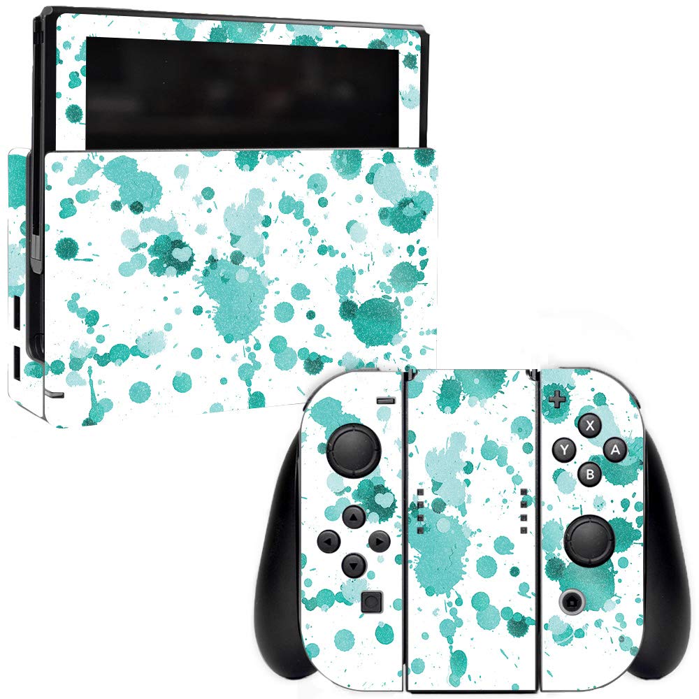 MightySkins Glossy Glitter Skin Cover for Nintendo Switch - Teal Splatter Design | Protective & Durable High-Gloss Glitter Vinyl Decal | Easy to Apply, Remove & Change Styles | Made in USA | Perfect for Gaming Protection & Customization