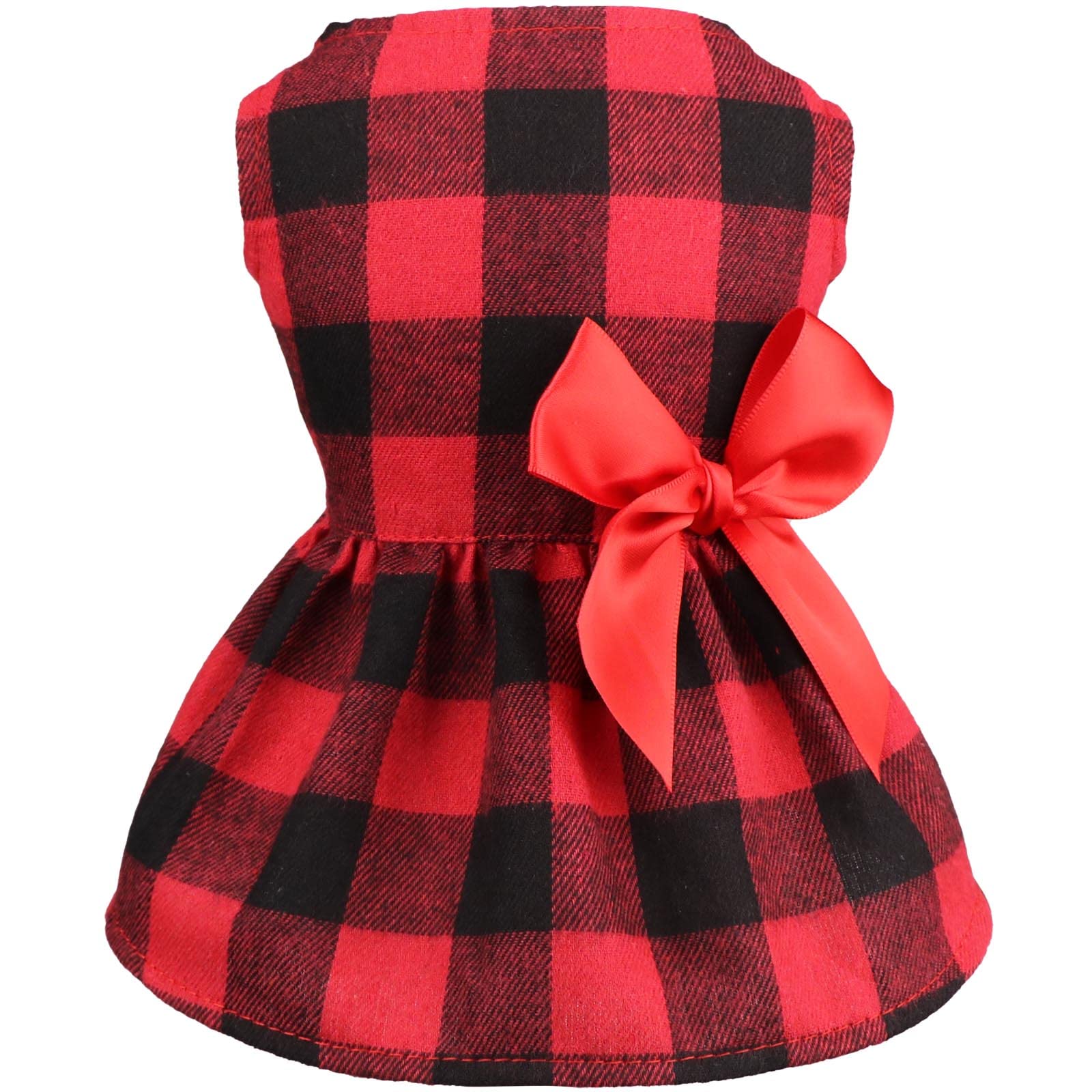 Buffalo Plaid Dog Dresses with Cute Bowtie - Soft Cotton Christmas Outfit for Small Dogs & Cats | Perfect for Holiday Photos & Festive Parties