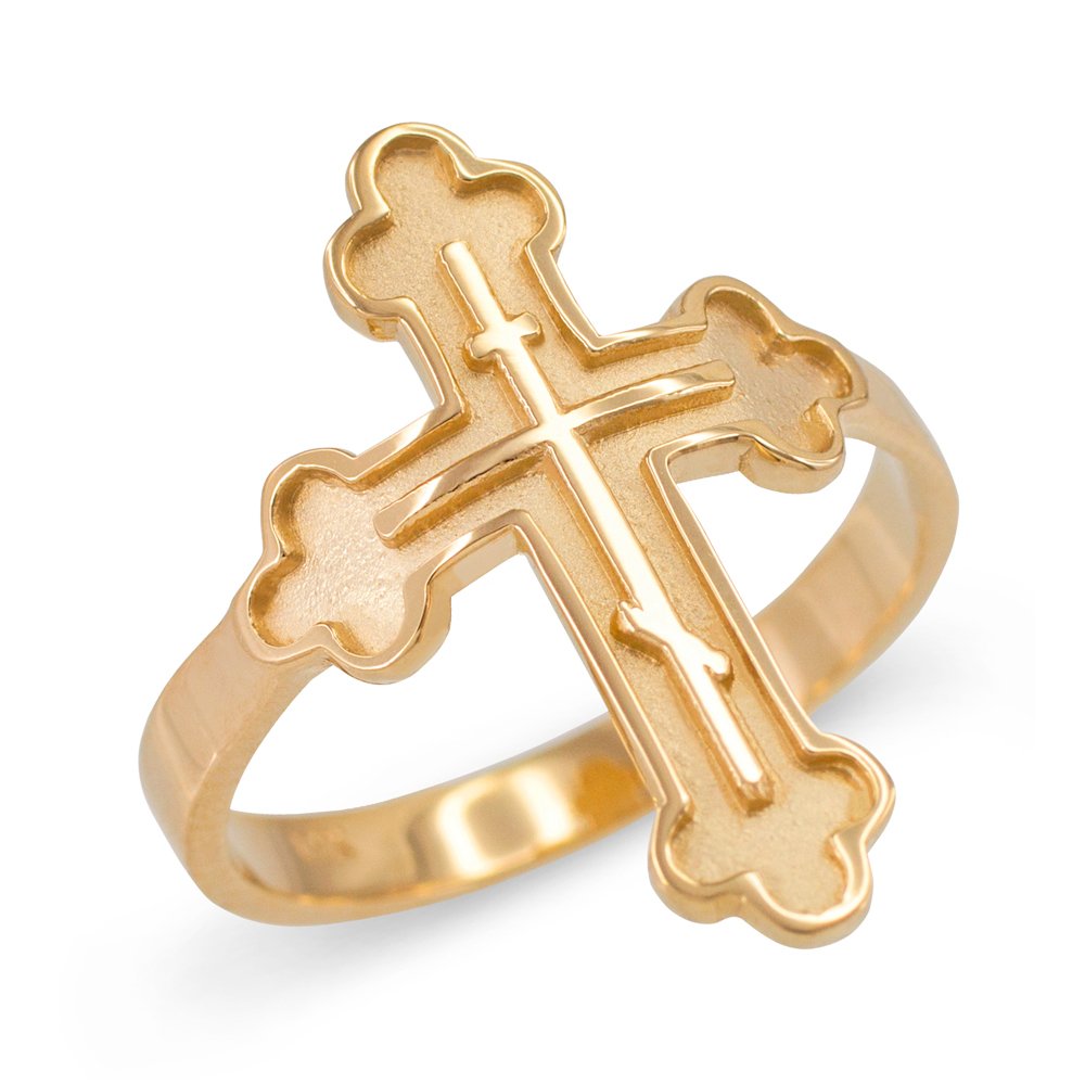 10k Yellow Gold Eastern Orthodox Cross Ring - Religious Jewelry for Men & Women - Perfect for Baptism, Weddings & Daily Faith Wear