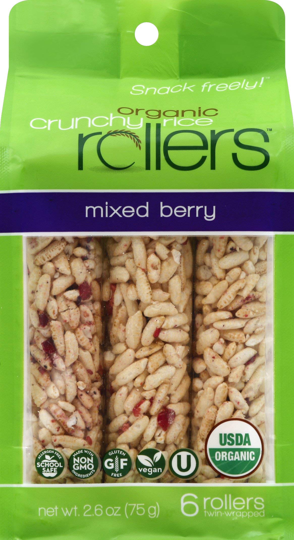 Organic Mixed Berry Rice Rollers - Gluten-Free Snack (6 Count, 2.6 oz) | Healthy On-The-Go Treat for Kids & Adults | Perfect for Lunchboxes, Hiking & After-School Snacks