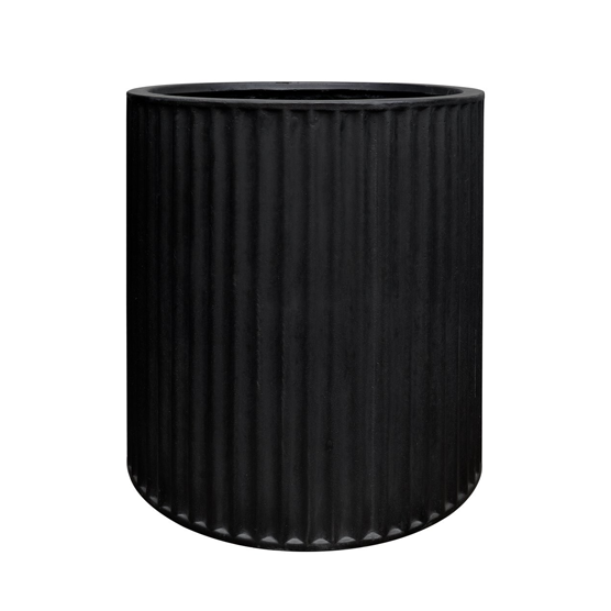 Piako Ribbed Black Outdoor Planter - Medium Size Modern Garden Pot for Patio, Balcony & Backyard Decor | Durable Weather-Resistant Planter for Plants, Flowers & Succulents