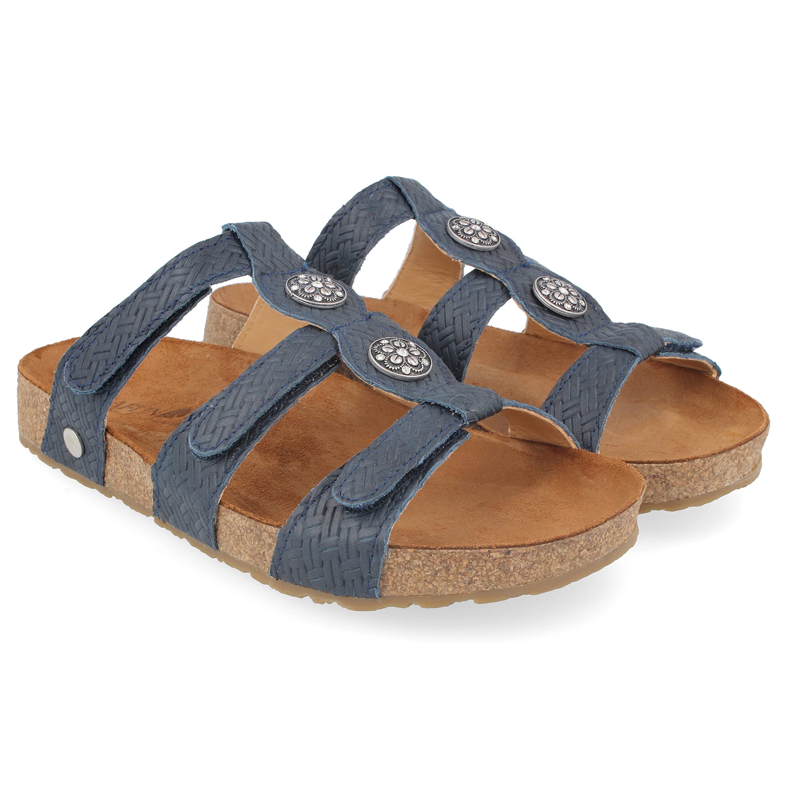 HAFLINGER Men's Comfortable Leather Adjustable Velcro Open-Toe Slide Sandals - Perfect for Summer, Beach, and Casual Wear