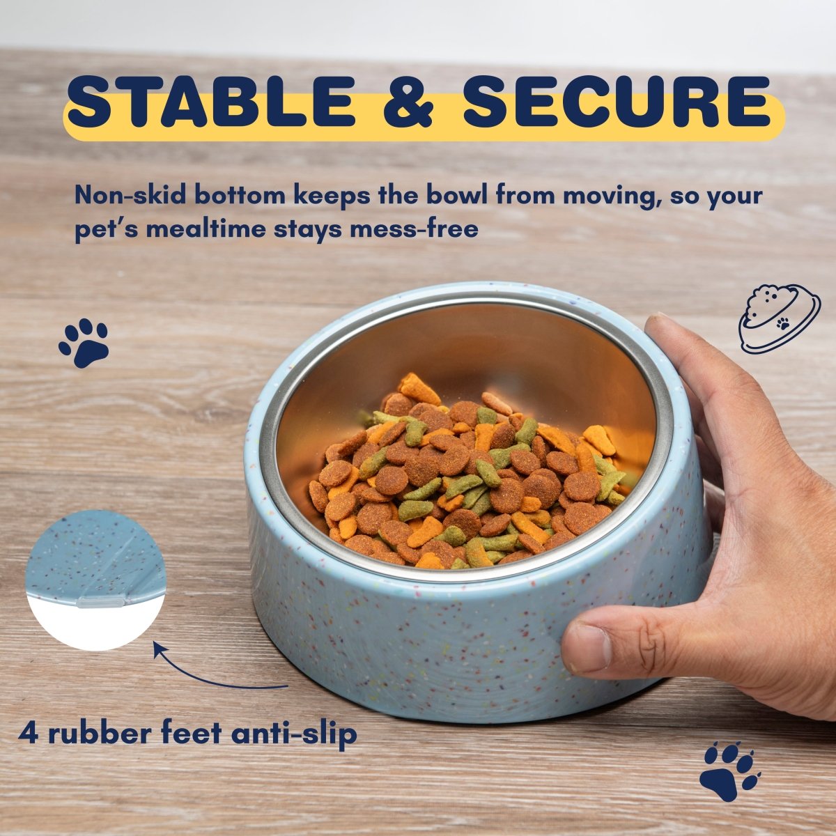 Bzyoo 16oz Tilted Dog Bowl for Small Dogs & Cats - Non-Slip Slow Feeder, Ergonomic Design for Better Digestion, Perfect for Puppies & Kittens - Blue (Ideal for Home, Travel & Vet Visits)