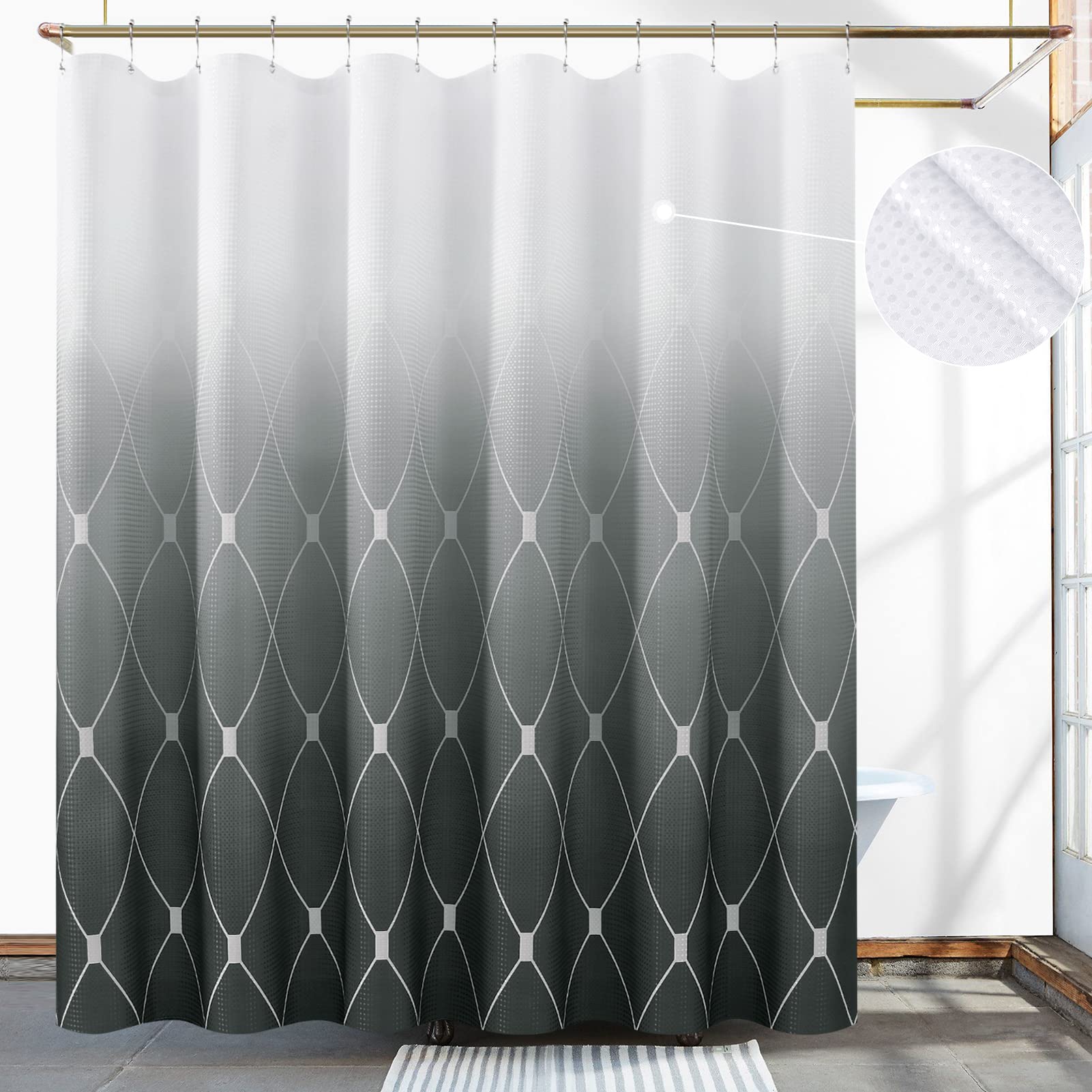 Modern Geometric Ombre Shower Curtain - Grey & White Waterproof Bathroom Decor with Heavy Duty Water Repellent - 72x72 Inch for Bathtubs, Hotels & Home Spa - Elegant Bath Accessories for Relaxing Showers & Stylish Bathroom Upgrade