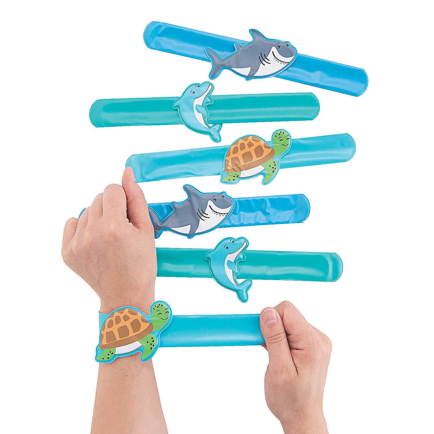 SEA LIFE SLAP BRACELETS WITH CHARMS - 12 Pack Adjustable Kids Fashion Jewelry for Parties, Gifts & Summer Accessories