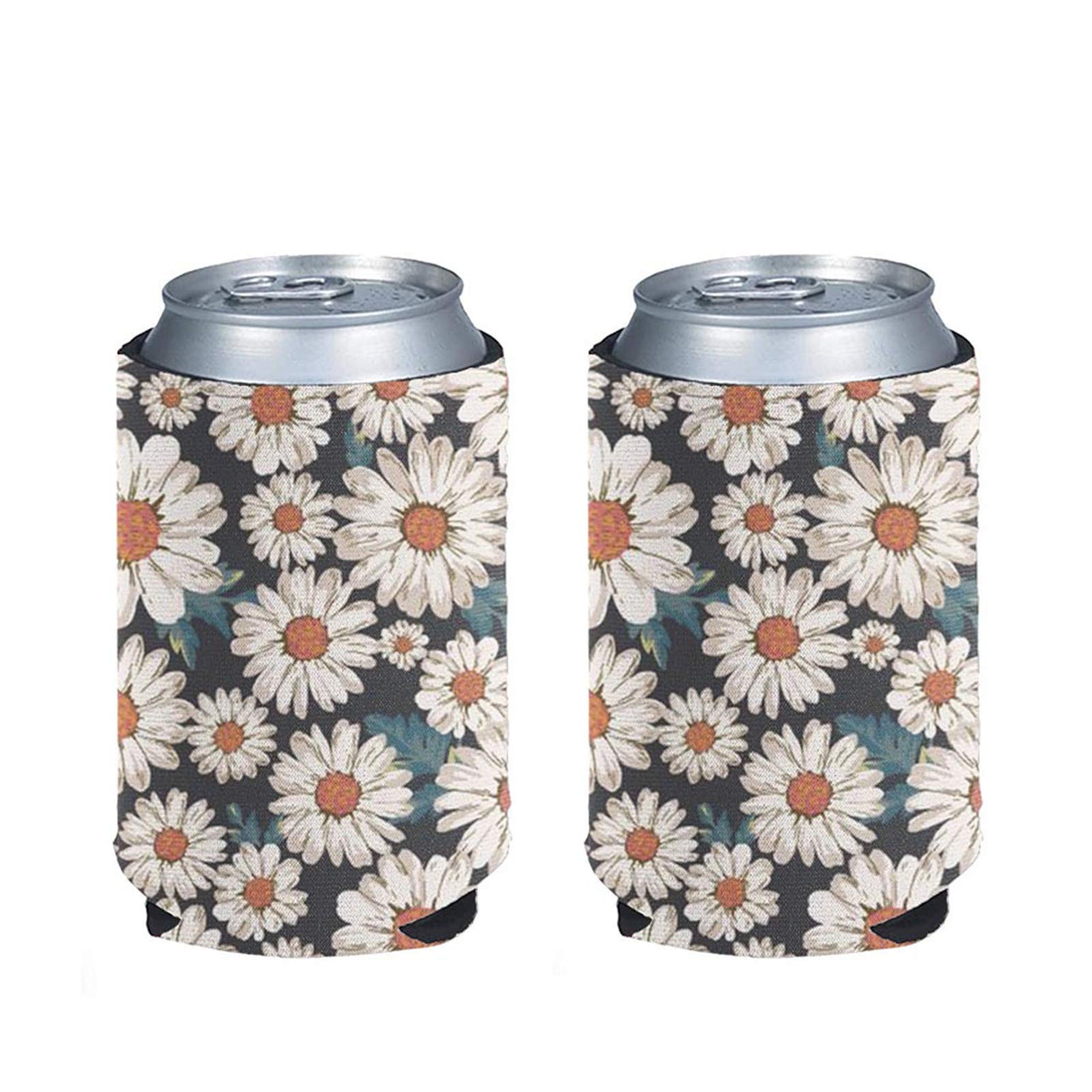 Aoopistc Neoprene Slim Beer Can Cooler - Stylish Daisy Flower Print, Foldable & Washable - Perfect for Energy Drinks, Beer, and Outdoor Gatherings