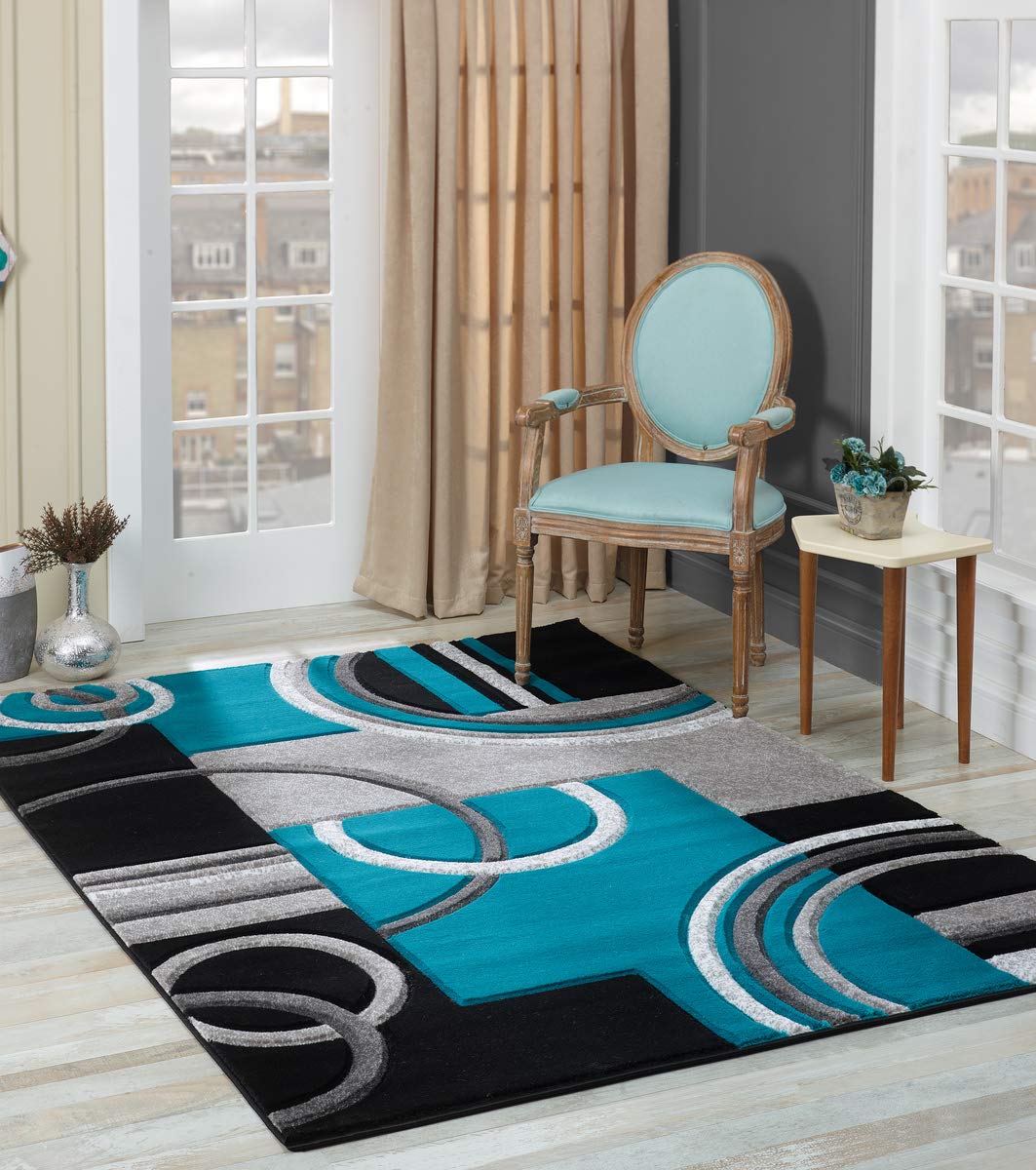 Premium Fluffy Modern Hand Carved Area Rug - Soft Contemporary Floor Carpet with Luxurious Texture for Living Room, Dining Room & Bedroom Decor (4x6 Feet, Turquoise) | Cozy Home Accent & Perfect for Family Gatherings