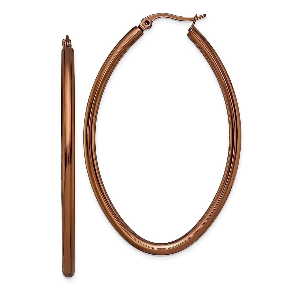 Stainless Steel Brown 55mm 3mm Oval Hoop Earrings for Women - Hypoallergenic Fashion Jewelry Gift for Her - Perfect for Everyday Wear, Parties & Special Occasions