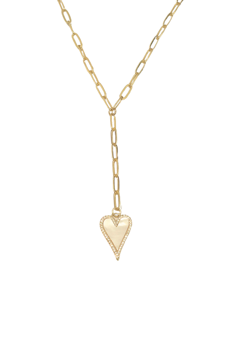 Heart and Pearl Pave Y Necklace in Gold - Elegant Jewelry for Women, Perfect for Weddings, Parties & Special Occasions