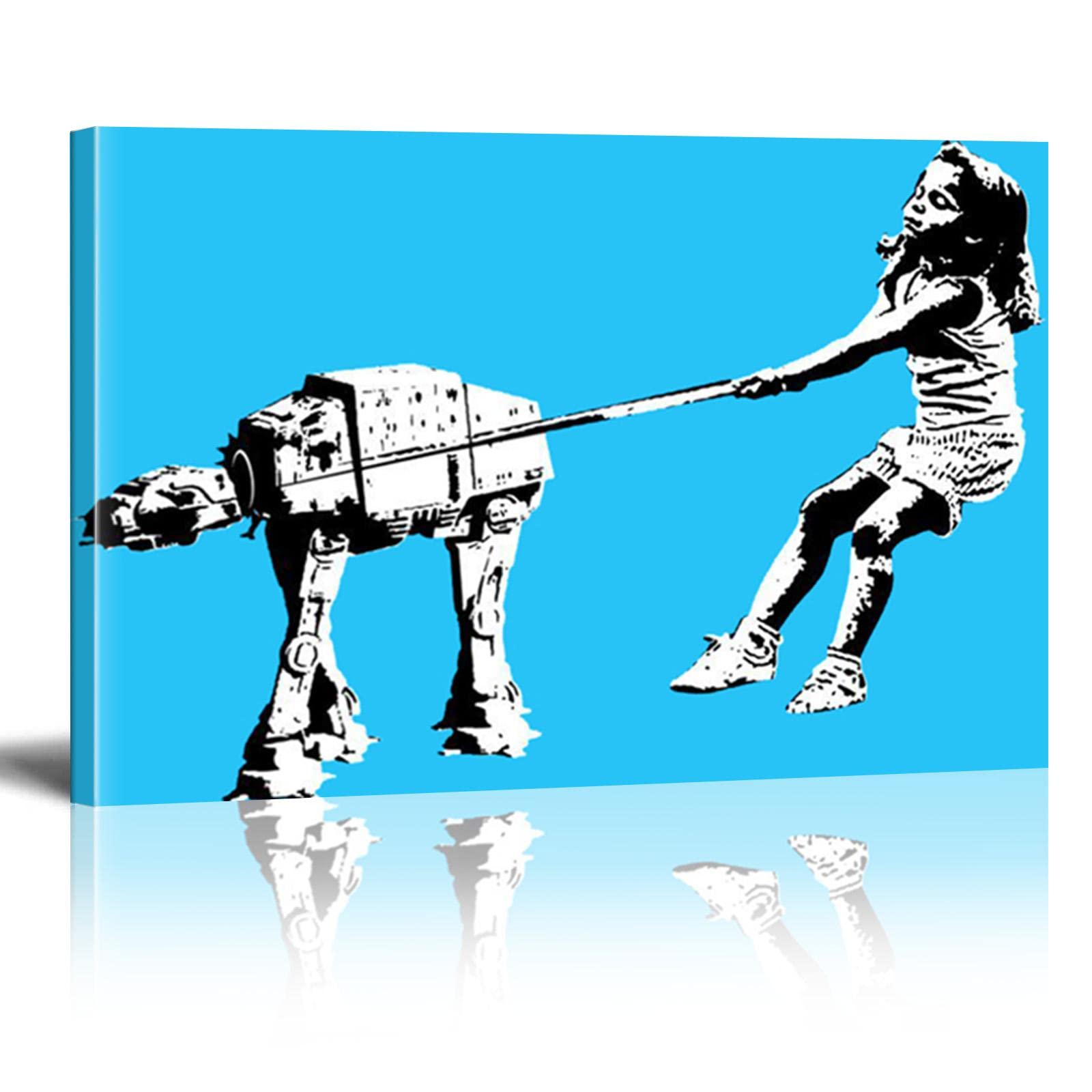 Banksy Graffiti Wall Art - Modular Girl Canvas Painting Large Size (70x100cm/28x43 Inch) Stretched & Framed Ready to Hang - Perfect for Living Room, Bedroom & Office Wall Decor