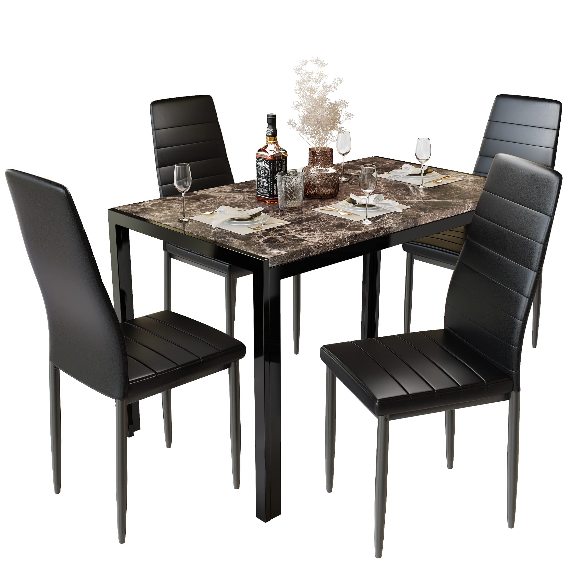DKLGG Faux Marble Dining Table Set with 4 Chairs - Space Saving Kitchen Furniture for Small Apartments & Breakfast Nooks | Perfect for Compact Homes & Cozy Dining Areas