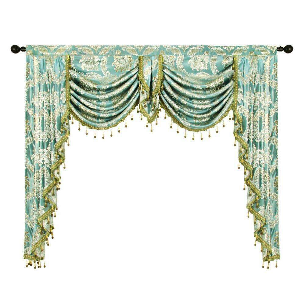 Rémy European Jacquard Floral Leaf Valance Curtain - Blue | Elegant Window Treatment for Living Room & Bedroom Decor