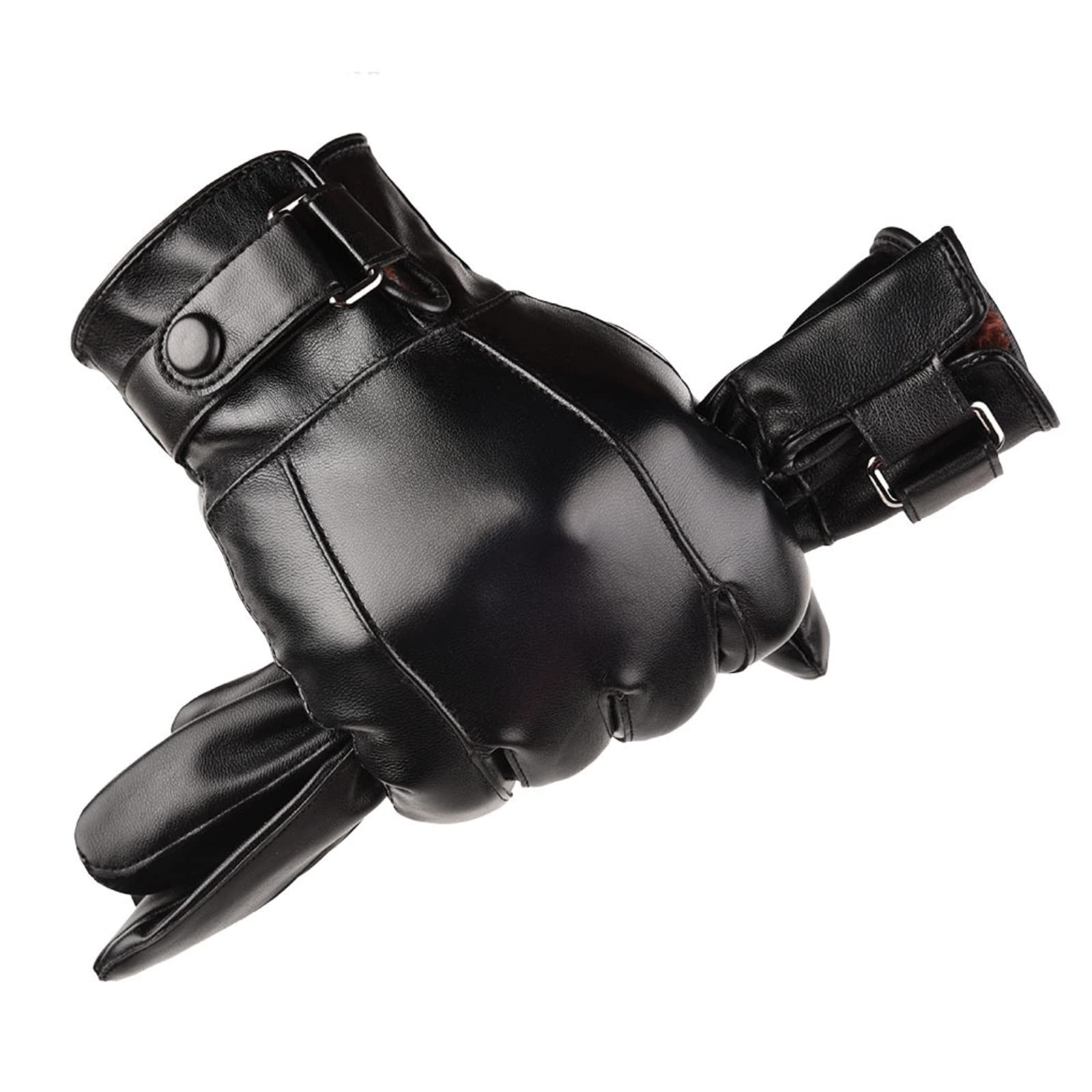 Men's Warm Winter Leather Gloves - Touchscreen Compatible, Windproof Fleece Lined Driving Gloves for Motorcycle Riding & Outdoor Activities | Classic Black PU Leather | Perfect for Commuting, Snow Sports & Cold Weather Adventures