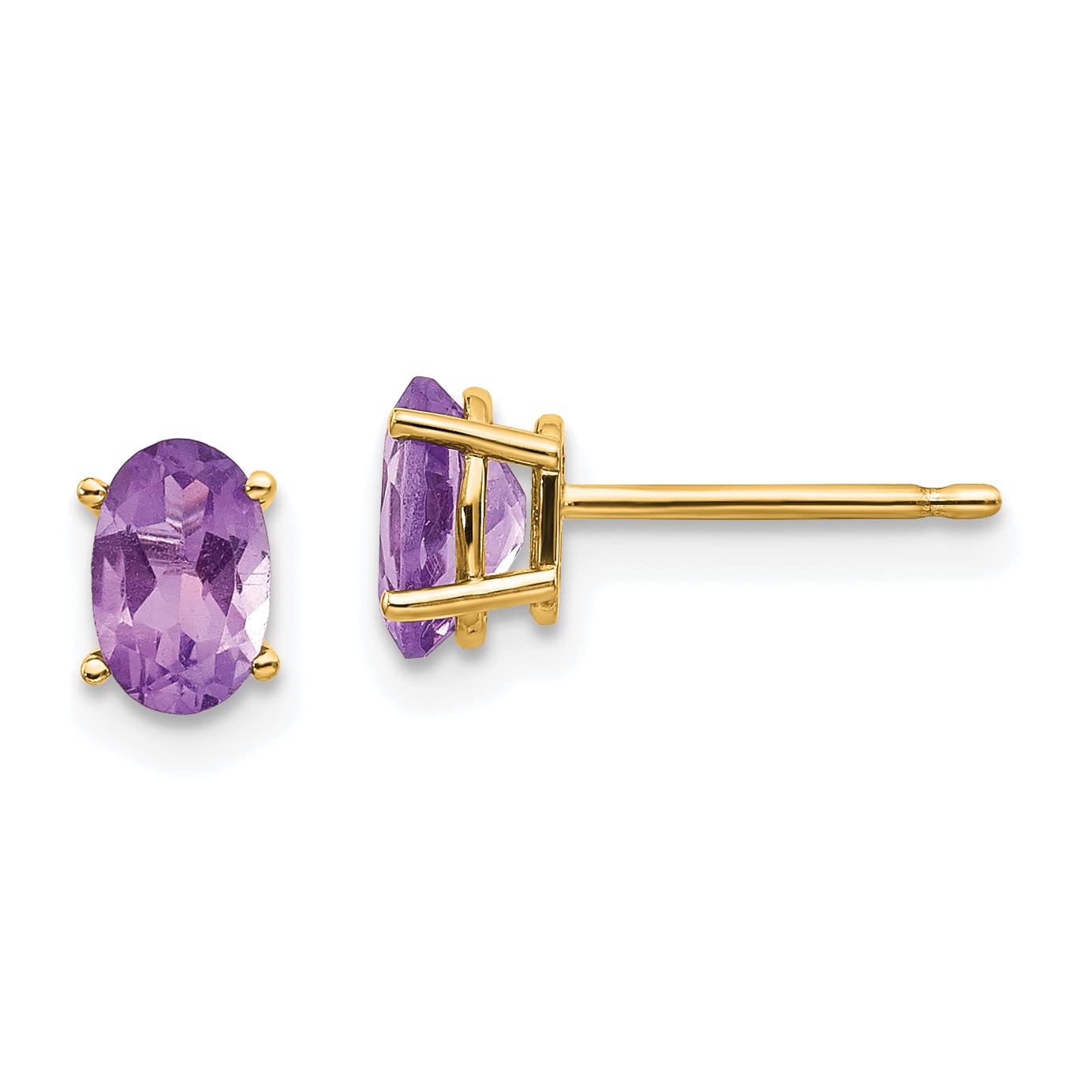 14K Gold 6x4mm Oval Amethyst February Birthstone Post Earrings for Women - Elegant Gift for Valentine's Day, Anniversary & Special Occasions