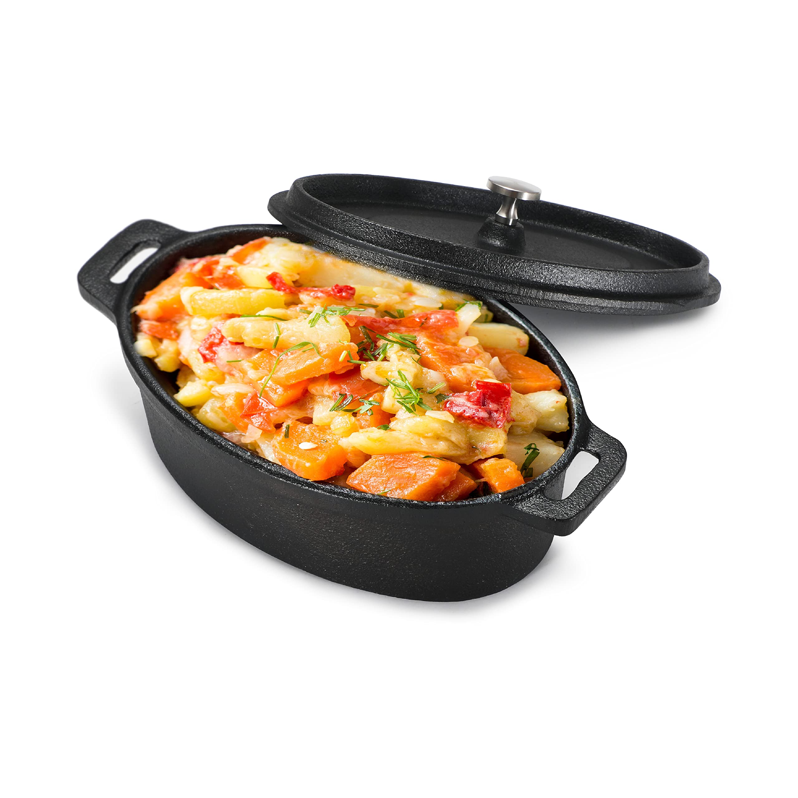 Commercial Chef 0.63 Qt Mini Cast Iron Casserole Dish with Lid - Small Dutch Oven for Baking, Roasting & Serving - Perfect for Individual Desserts, Side Dishes & Camping Cookware