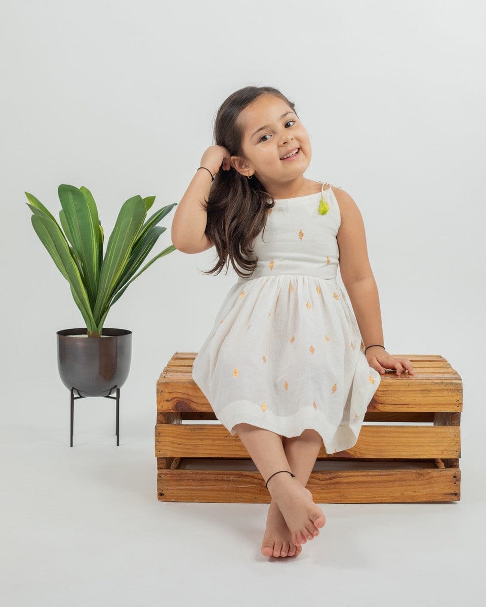 Pre Order: Breathable Cotton Dress with Zari Bootas Embroidery in Lime Green - Perfect for Summer Outings, Beach Vacations & Casual Wear