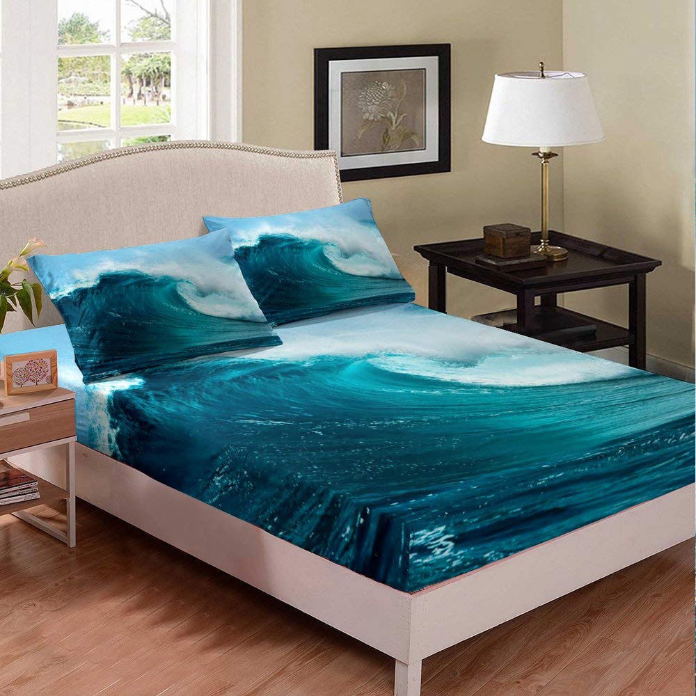 Ocean Wave Themed Deep Pocket Duvet Cover Set - Twin XL Size - 3D Summer Surfing Design - Ultra Soft Microfiber Bedding - 2 Piece Set (1 Fitted Sheet + 1 Pillowcase) - Perfect for Kids' Rooms, Beach Themed Decor & Summer Bedroom Makeovers