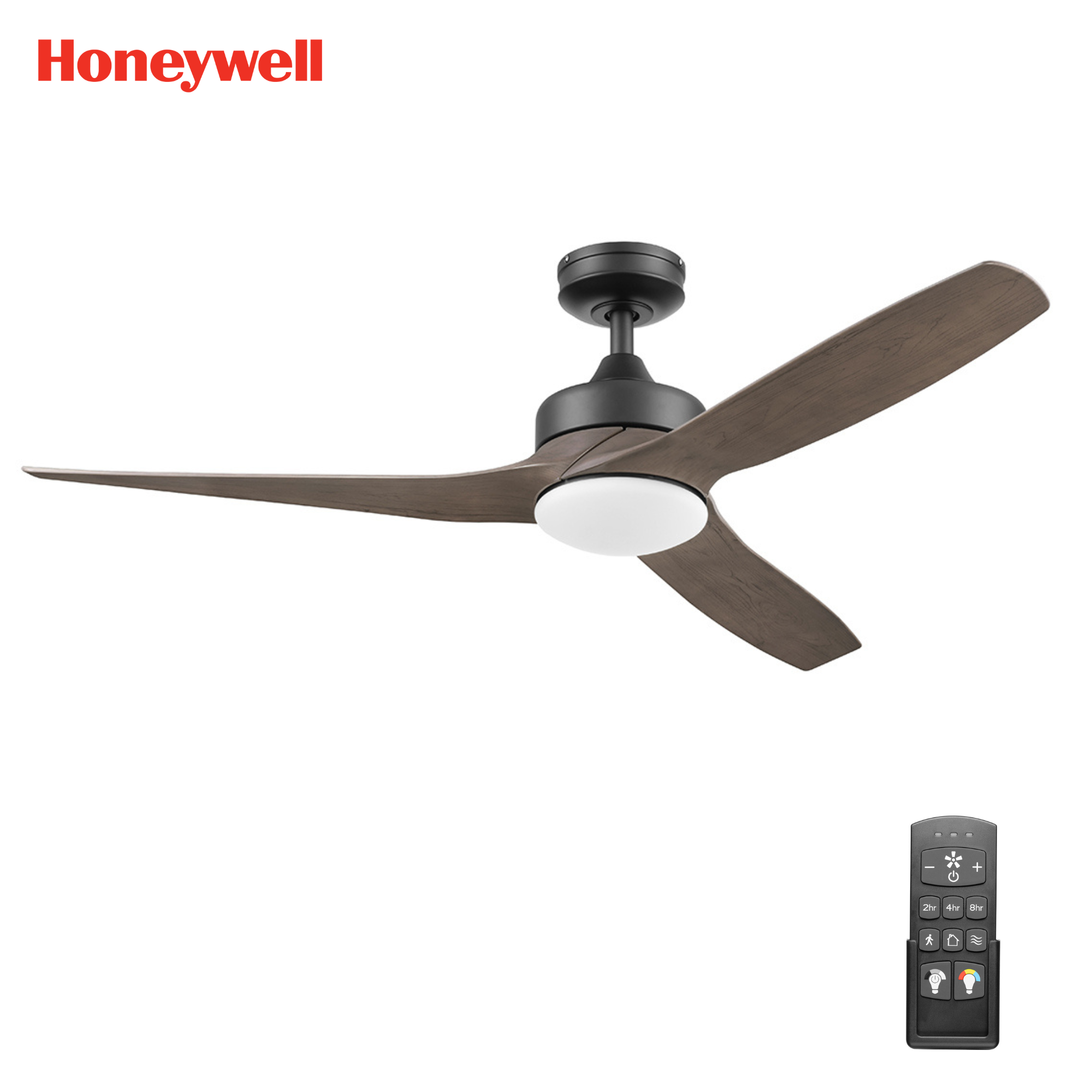 52 Inch Honeywell Lynton Ceiling Fan with Light Kit and Remote Control - Matte Black/Brown Finish - Perfect for Living Room, Bedroom, and Outdoor Covered Patio