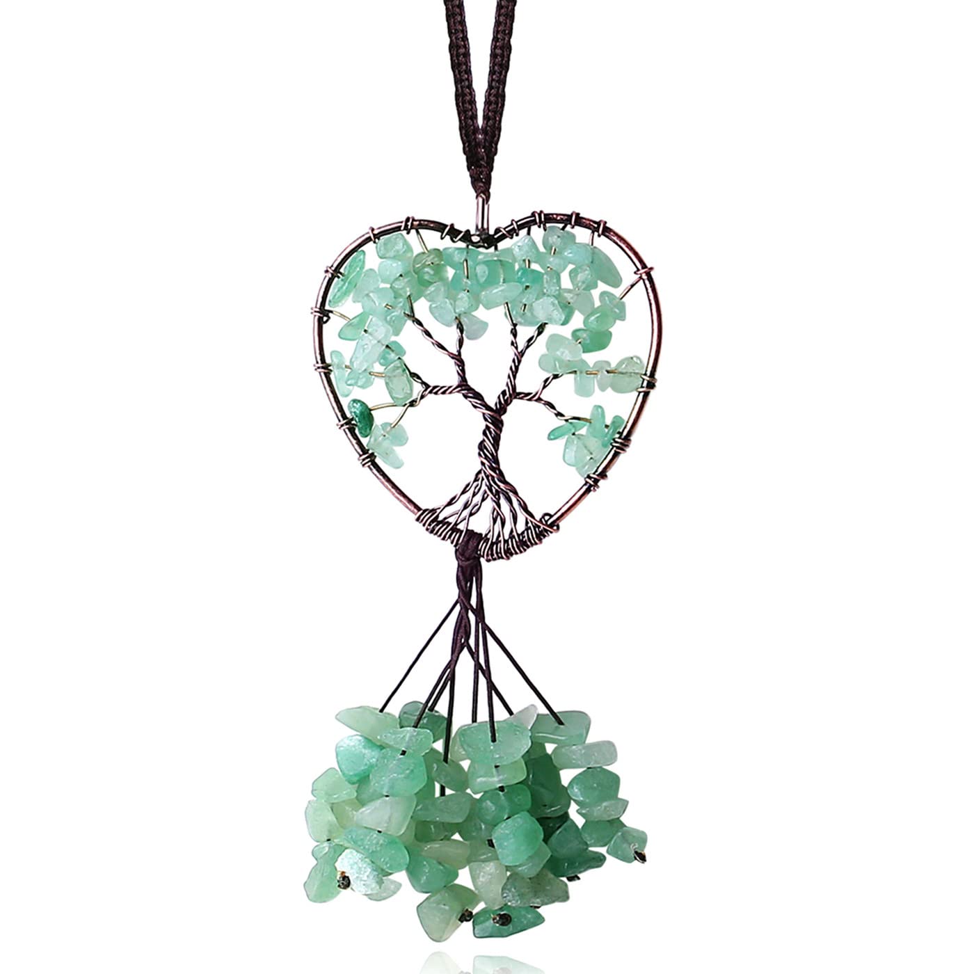 MAIBAOTA Green Heart Crystal Car Hanging Ornament - Tree of Life Green Aventurine Charm for Women | Spiritual Protection & Positive Energy Car Decor