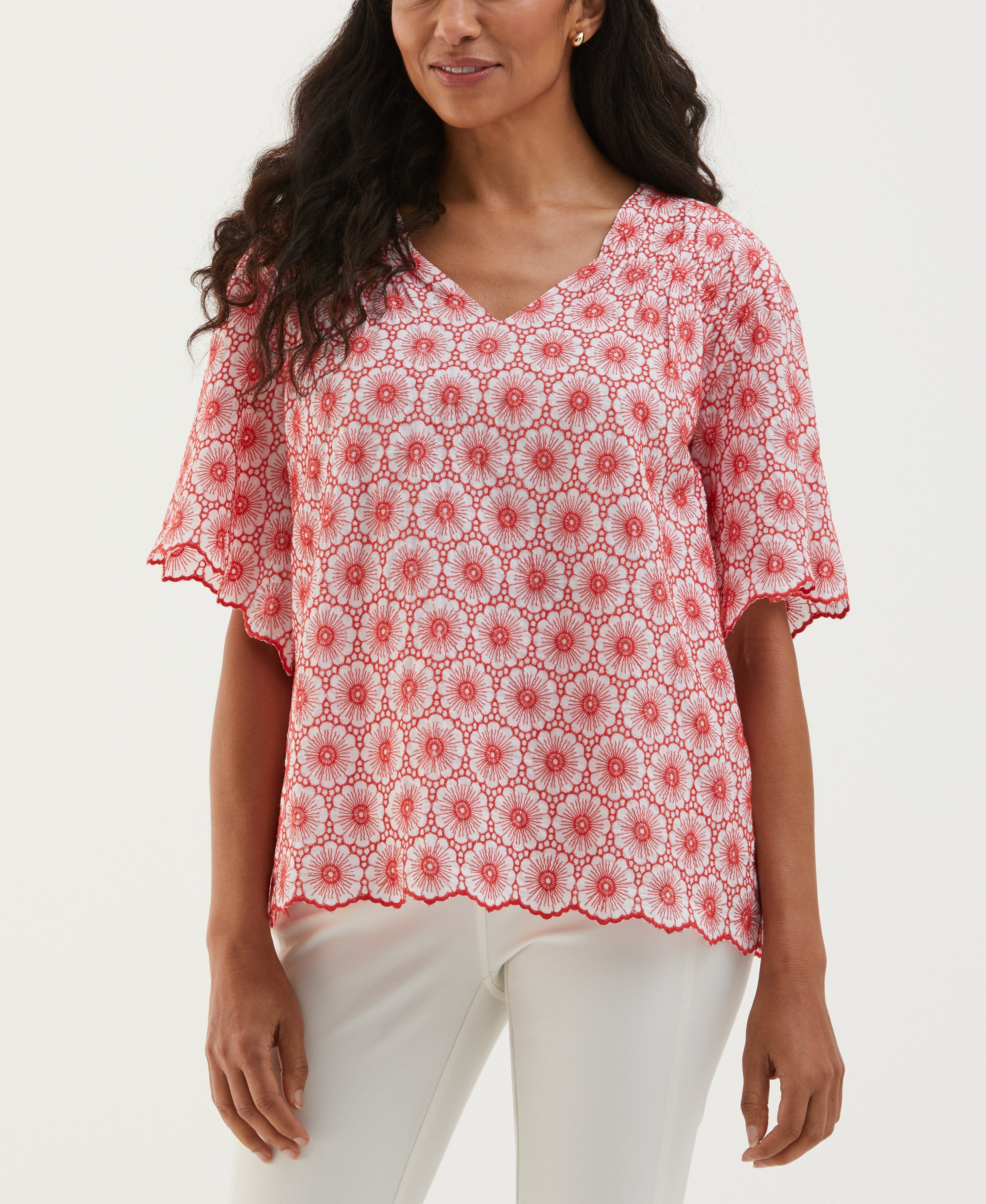 Daisy Embroidered Blouse for Women - Floral Embroidered Tops Casual Short Sleeve Shirt - Perfect for Spring Summer Outfits, Date Nights & Office Wear