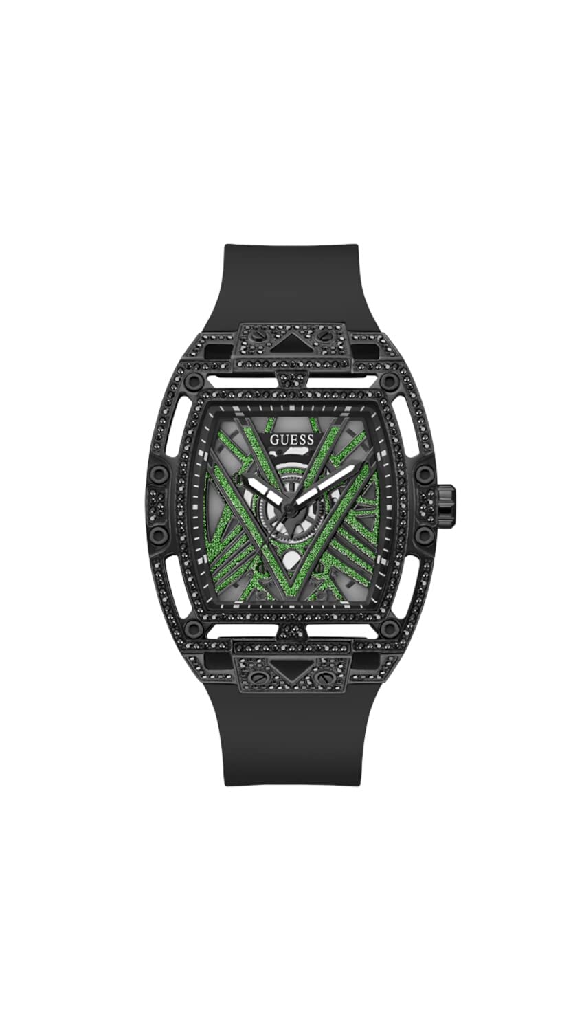 GUESS Men's 44mm Black Stainless Steel Watch with Black Leather Strap & Black Dial - Perfect for Business, Casual Wear & Everyday Use