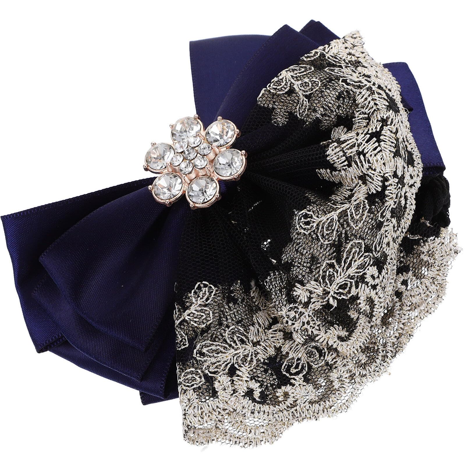 EXCLUZO 2-Pack Women's Hair Clips with Snood Bowknot Hair Net Barrette - Mesh Bun Clip & Hair Flower Net Bag for Banks, Hotels & Restaurant Staff (Blue) | Professional Hair Accessories for Work & Formal Occasions