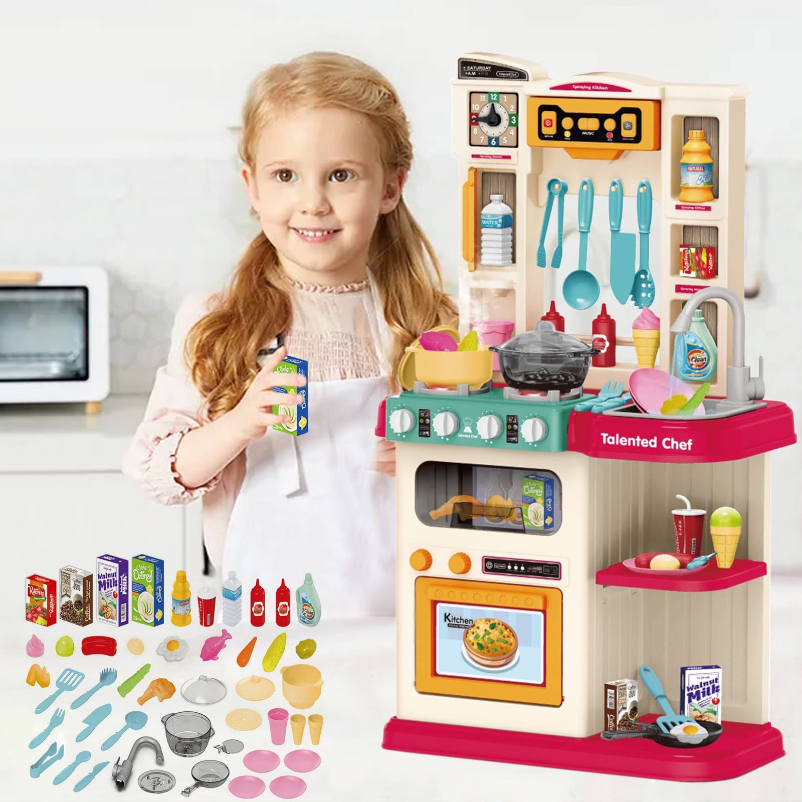 Pretend Play Kitchen Toys for Kids - Interactive Role Play Kitchen Set with Real Cooking Spray & Water Boiling Sounds | Perfect for Boys & Girls | Great for Imaginative Play, Preschool Learning & Family Bonding Time