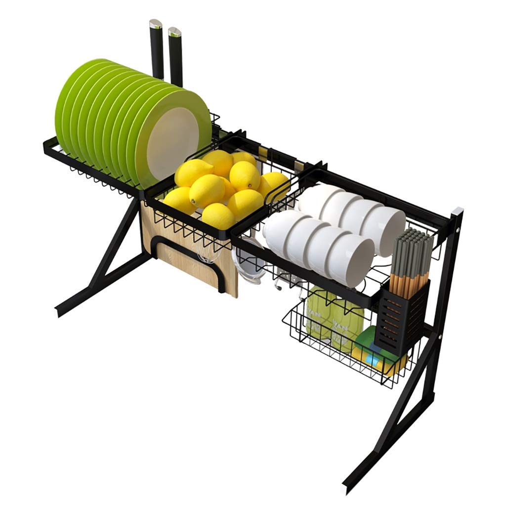 99% Anti-Bacterial Stainless Steel Dish Drainer - Double Sink Kitchen Organizer (31.8 x 52 x 84cm) - Black 201 Stainless Steel Cutlery Drying Rack | Perfect for Small Kitchens, Apartments & Countertop Space Saving