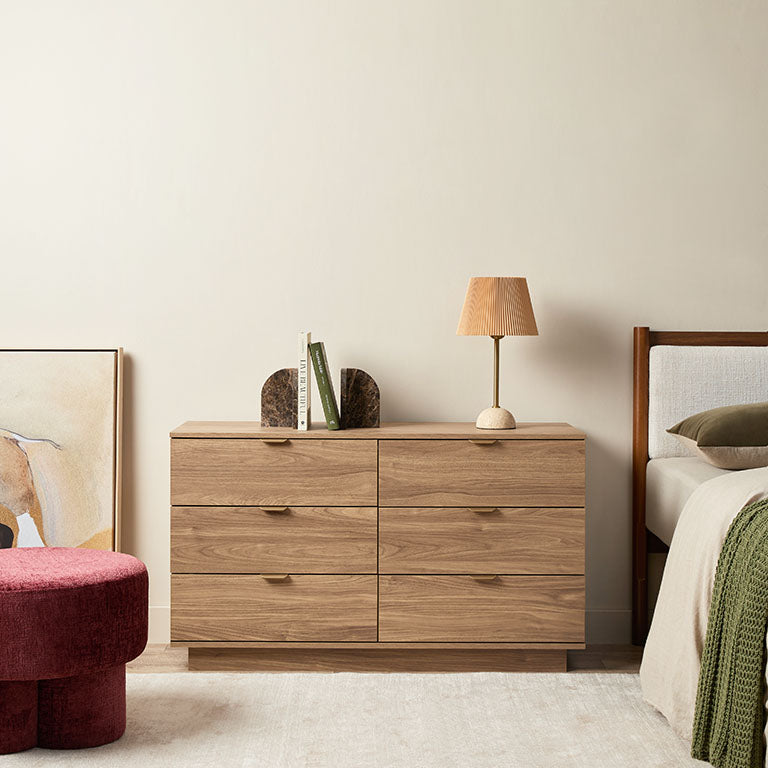 Maverick Six Drawer Pecan Wood Dresser - Stylish and Spacious Storage for Bedroom, Living Room, or Office Organization