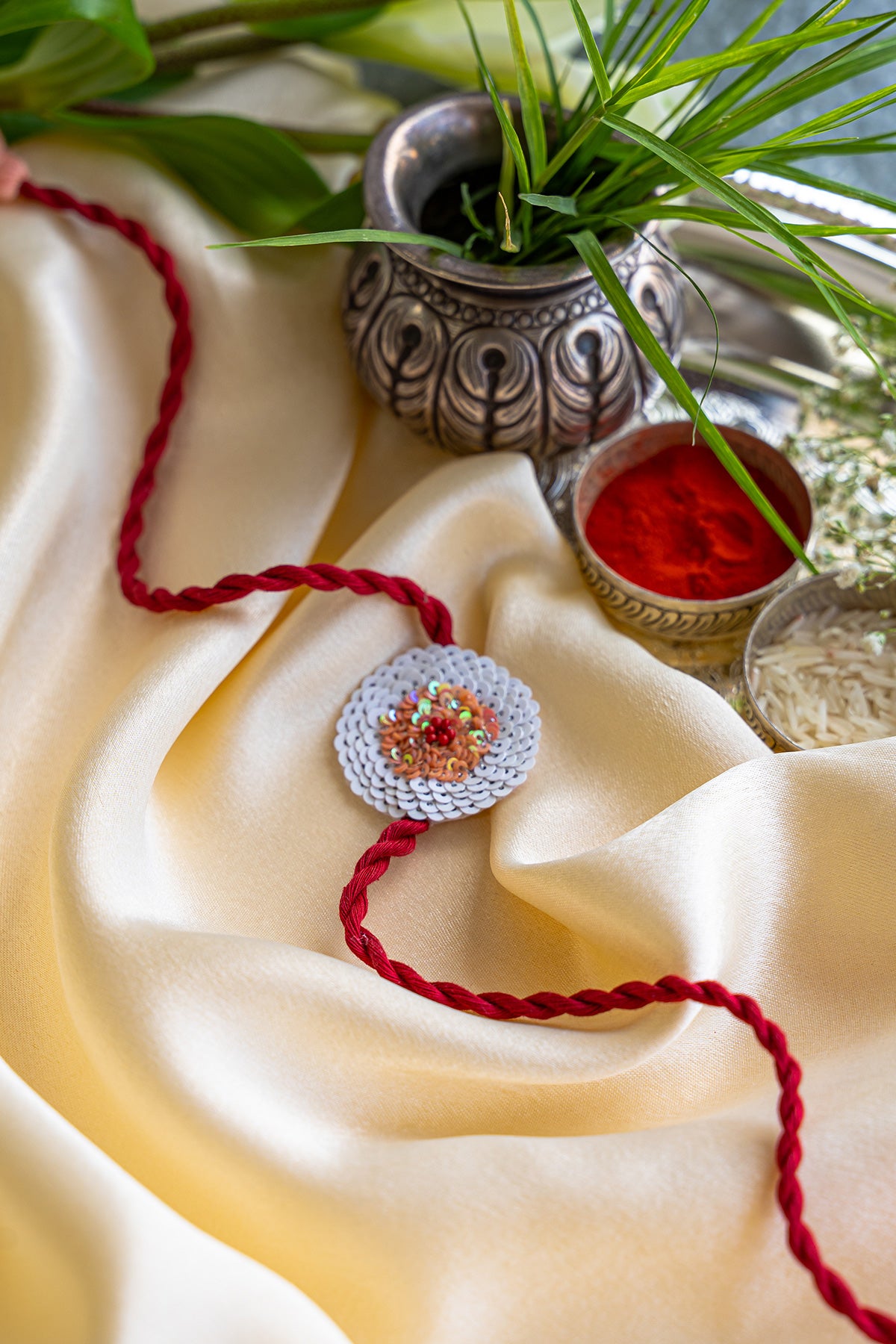 Beautiful Hibiscus Embroidered Rakhi - Traditional Indian Bracelet for Raksha Bandhan - Perfect for Brother Sister Bonding Ceremony & Cultural Celebrations