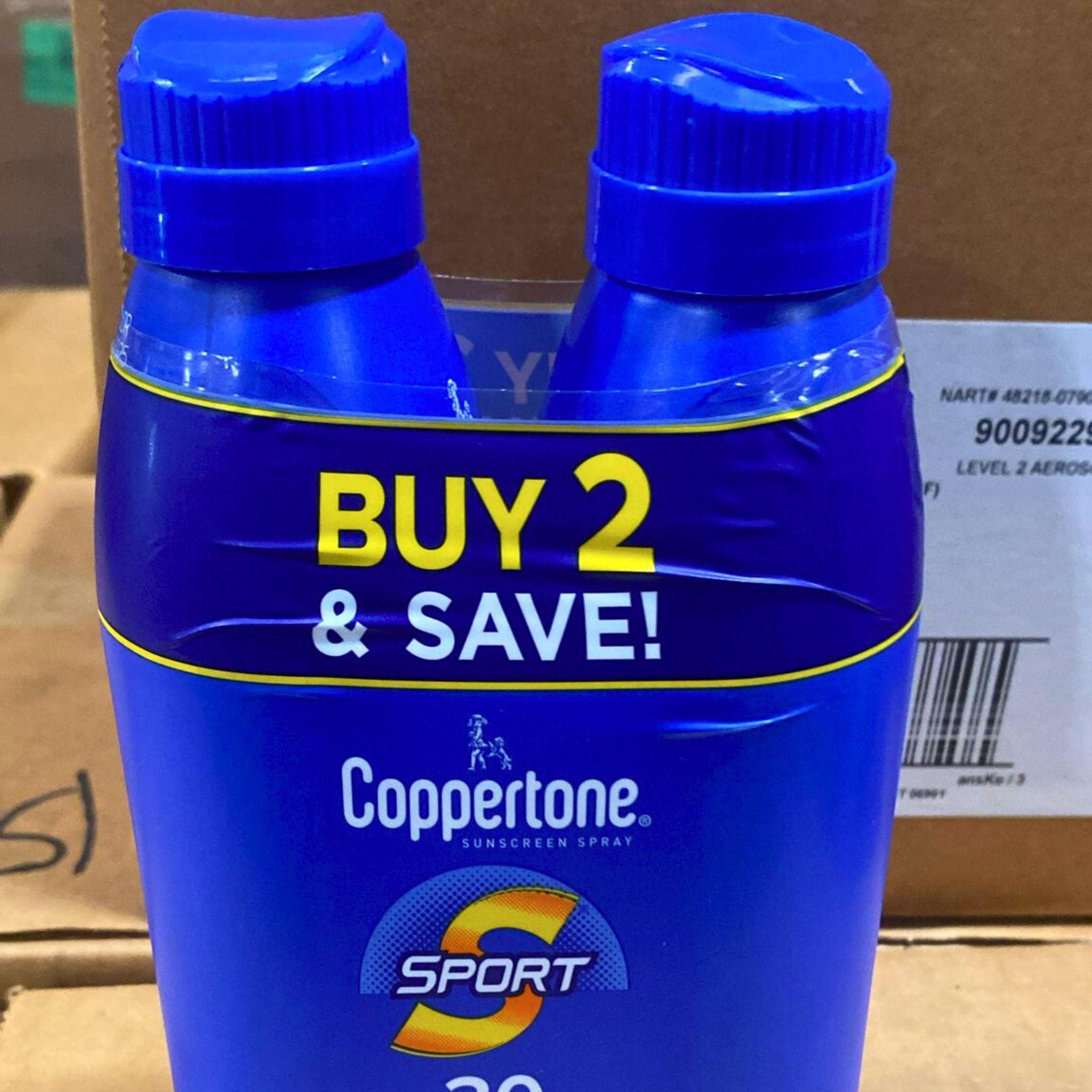 Coppertone Sunscreen Spray Sport 30 SPF 30 - 4 in 1 Performance Twin Pack (11 oz Total, 72 Pack) - Waterproof Sweatproof Sun Protection for Outdoor Activities, Swimming, Beach & Sports