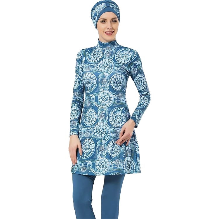 Stylish Blue Printed Modest Swimsuit for Women - Perfect for Beach, Pool & Summer Vacations